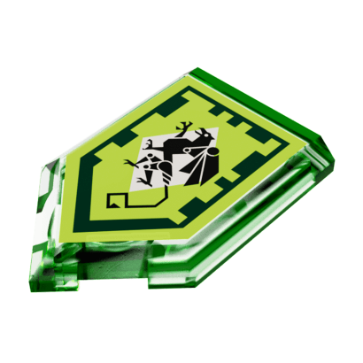 Плитка Lego Модифікована Декоративна Pentagonal Nexo Power Shield Mechanical Griffin 2 x 3 22385pb101 6171905 Trans-Bright Green 4шт Б/У - Retromagaz