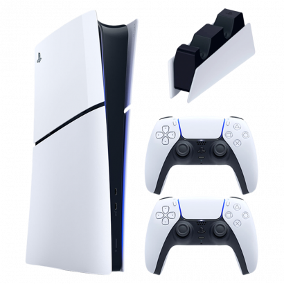 Набір Консоль Sony PlayStation 5 Slim Digital Edition 1TB White Новий  + Геймпад Бездротовий DualSense + Зарядний Пристрій Дротовий DualSense - Retromagaz