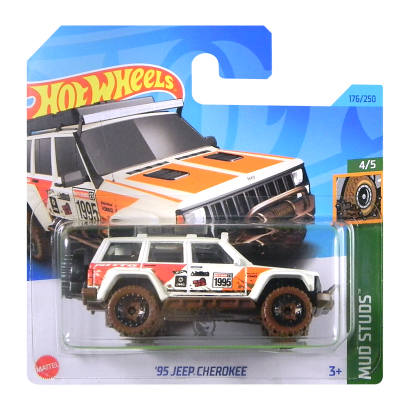 Машинка Базовая Hot Wheels '95 Jeep Cherokee Treasure Hunts Mud Studs 1:64 HKL02 White - Retromagaz