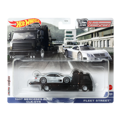 Машинка Premium Hot Wheels 1997 Mercedes-Benz CLK-GTR и Транспортер Fleet Street Team Transport 1:64 FLF56/HKF46 Silver 2шт - Retromagaz