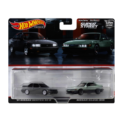 Машинка Premium Hot Wheels 2шт '91 Nissan Sentra SE-R / Silvia (S13) 2-Packs 1:64 HYF04 Silver - Retromagaz