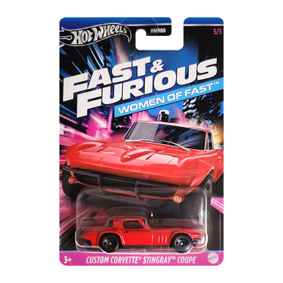 Тематическая Машинка Hot Wheels Custom Corvette Stingray Coupe Women of Fast & Furious 1:64 HNR88/HRW40 Red - Retromagaz