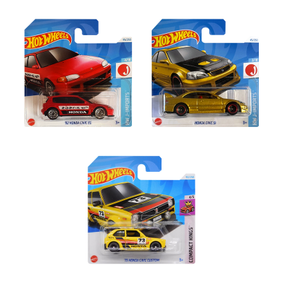 Набор Машинка Базовая Hot Wheels Honda Civic Si HTC41 Gold + Civic EG HTC43 Red + Civic Custom HTC19 Yellow - Retromagaz