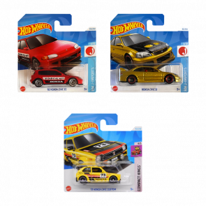 Набір Машинка Базова Hot Wheels Honda Civic Si HTC41 Gold  + Civic EG HTC43 Red + Civic Custom HTC19 Yellow - Retromagaz