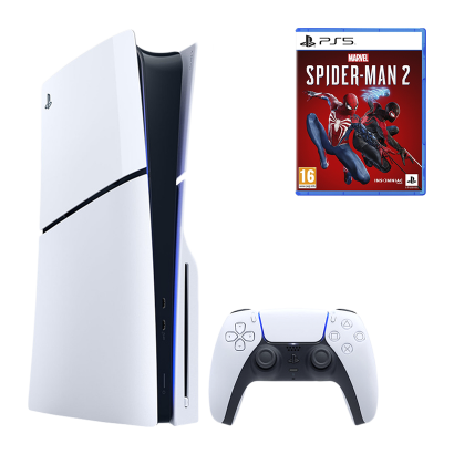 Набор Консоль Sony PlayStation 5 Slim Blu-ray 1TB White Новый  + Игра Marvel’s Spider-Man 2 Русская Озвучка - Retromagaz