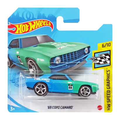 Машинка Базовая Hot Wheels '69 Copo Camaro Falken Speed Graphics 1:64 GRY44 Light Blue - Retromagaz