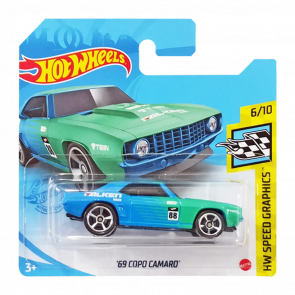 Машинка Базова Hot Wheels '69 Copo Camaro Falken Speed Graphics 1:64 GRY44 Light Blue - Retromagaz