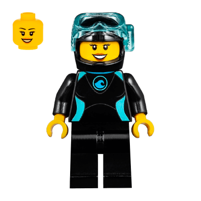 Фігурка Lego Harbor 973pb2627 Female Black Wetsuit with Blue Logo City cty0959 Б/У - Retromagaz