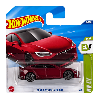 Машинка Базова Hot Wheels Tesla Model S Plaid EV 1:64 HYW86 Red - Retromagaz