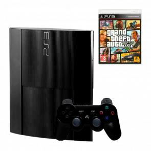 Набір Консоль Sony PlayStation 3 Super Slim 500GB Black Б/У  + Гра Grand Theft Auto V Російські Субтитри