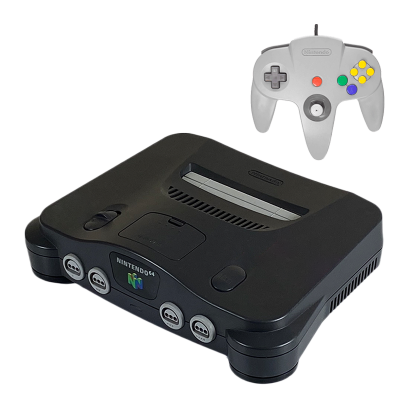 Набір Консоль Nintendo N64 FAT Europe Charcoal Grey Б/У + Геймпад Дротовий Nintendo N64 NUS-005 Grey 1.8m Б/У - Retromagaz