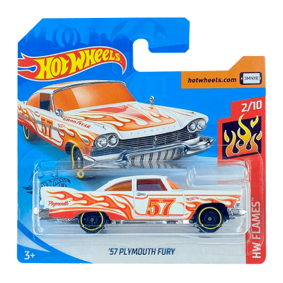 Машинка Базова Hot Wheels '57 Plymouth Fury Flames 1:64 GHD67 White - Retromagaz