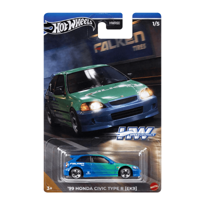 Тематическая Машинка Hot Wheels '99 Honda Civic Type R (EK9) Falken Speed Graphics 1:64 HRT09 Blue - Retromagaz