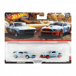 Машинка Premium Hot Wheels 1969 Ford Mustang Boss 302 / 2014 Custom Mustang Gulf 2-Packs 1:64 HKF58 Blue 2шт - Retromagaz