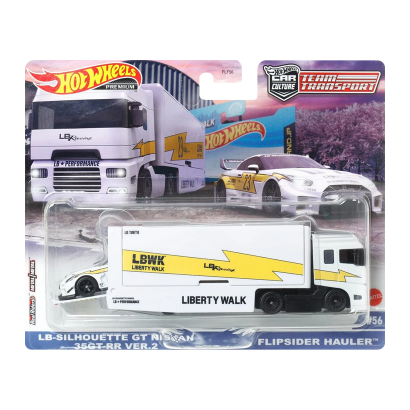 Машинка Premium Hot Wheels 2шт LB-Silhouette GT Nissan 35GT-RR та Транспортер Flipsider Hauler Team Transport 1:64 FLF56/HKF37 White - Retromagaz