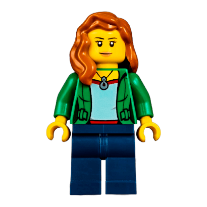 Фигурка Lego People 973pb1963 Green Female Jacket Open with Necklace City cty0545 Б/У - Retromagaz