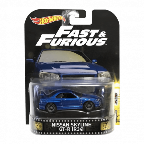 Машинка Premium Hot Wheels Nissan Skyline GT-R (R34) Fast & Furious Rep. Entertainment 1:64 DWJ88 Blue - Retromagaz