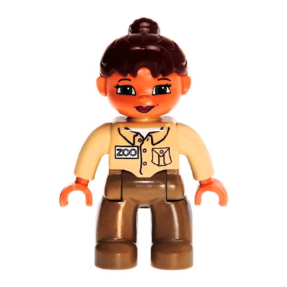 Фігурка Lego Girl Dark Tan Legs Tan Top Reddish Brown Ponytail Hair Green Eyes Duplo 47394pb021 1 Б/У - Retromagaz