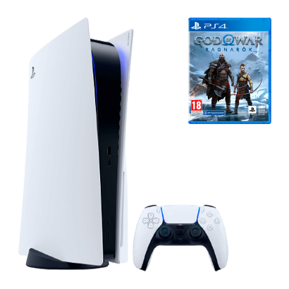 Набор Консоль Sony PlayStation 5 Blu-ray 825GB White Б/У  + Игра God of War: Ragnarok Русская Озвучка - Retromagaz