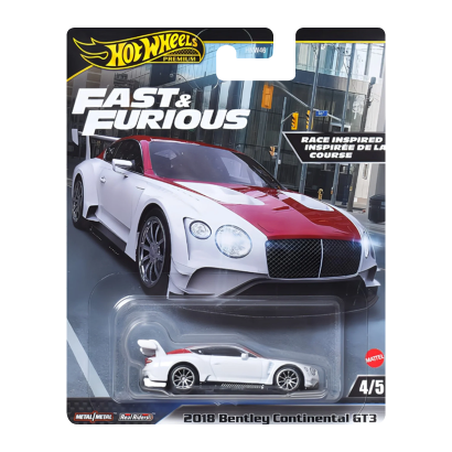 Машинка Premium Hot Wheels 2018 Bentley Continental GT3 Fast & Furious 1:64 HVR63 White - Retromagaz