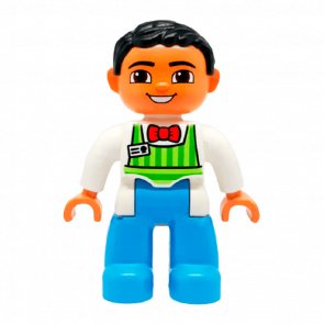 Фигурка Lego Boy Medium Blue Legs Lime Striped Apron Duplo 47394pb182 Б/У - Retromagaz