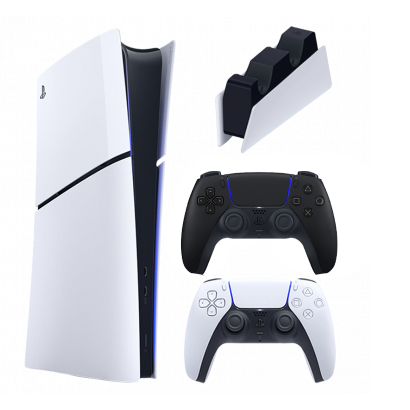 Набір Консоль Sony PlayStation 5 Slim Digital Edition 1TB White Новий  + Геймпад Бездротовий DualSense Midnight Black + Зарядний Пристрій Дротовий DualSense - Retromagaz