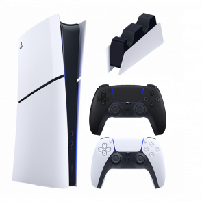 Набір Консоль Sony PlayStation 5 Slim Digital Edition 1TB White Новий  + Геймпад Бездротовий DualSense Midnight Black + Зарядний Пристрій Дротовий DualSense