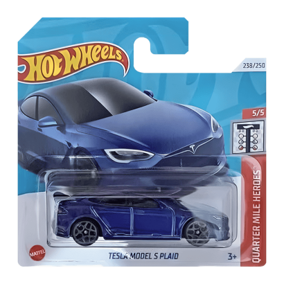 Машинка Базова Hot Wheels Tesla Model S Plaid Quarter Mile Heroes 1:64 HRY91 Blue - Retromagaz