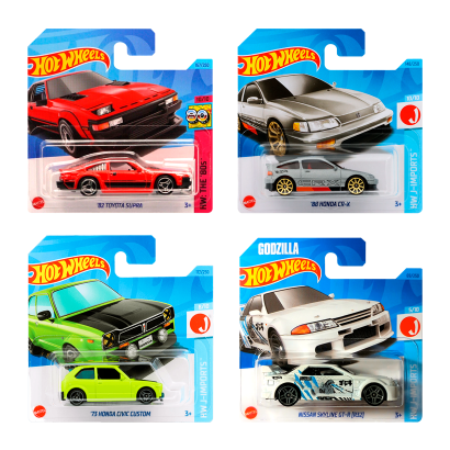 Набор Машинка Базовая Hot Wheels Toyota Supra HKG87 + Godzilla Nissan Skyline HKJ13 + Honda CR-X HKJ17 + Honda Civic HKG40 - Retromagaz