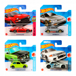 Набір Машинка Базова Hot Wheels Toyota Supra HKG87 + Godzilla Nissan Skyline HKJ13 + Honda CR-X HKJ17 + Honda Civic HKG40 - Retromagaz