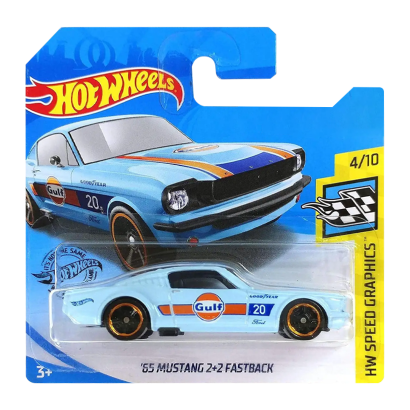 Машинка Базова Hot Wheels '65 Mustang 2+2 Fastback Gulf Speed Graphics 1:64 GHC86 Light Blue - Retromagaz