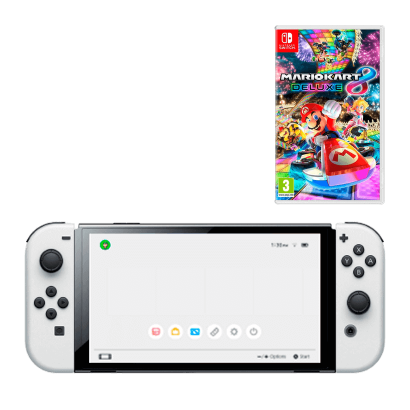 Набор Консоль Nintendo Switch OLED Model HEG-001 64GB White Новый + Игра Mario Kart 8 Deluxe Русские Субтитры - Retromagaz