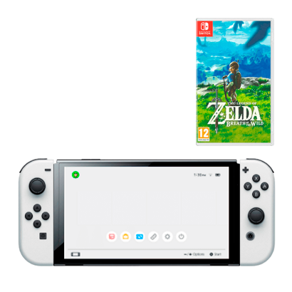 Набор Консоль Nintendo Switch OLED Model HEG-001 64GB White Б/У + Игра The Legend of Zelda Breath of The Wild Русская Озвучка Б/У - Retromagaz