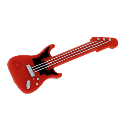 Искусство Lego Guitar Electric with Silver Strings and Black Bat Pattern 11640pb03 6122116 Red Б/У - Retromagaz