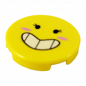 Плитка Lego Кругла Декоративна Bottom Stud Holder with Black Eyes with Eyelashes Large Smile Showing Teeth 2 x 2 14769pb224 6227400 Yellow 4шт Б/У