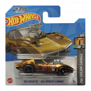 Машинка Базовая Hot Wheels '68 Corvette - Gas Monkey Garage Super Treasure Hunt STH Dream Garage 1:64 HKL10 Gold - Retromagaz