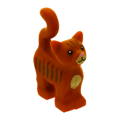 Фігурка Lego Земля Cat Dark Tan Chest and Muzzle Dark Brown Stripes Bright Pink Nose Animals 13786pb02 6057751 6182674 Dark Orange Б/У - Retromagaz