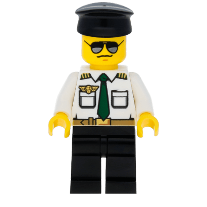 Фігурка Lego Airport Pilot White Shirt with Dark Green Tie and Belt City cty0403 Б/У - Retromagaz