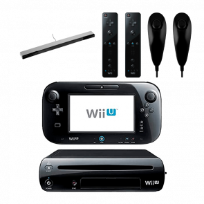 Набір Консоль Nintendo Wii U Модифікована 96GB Black + 10 Вбудованих Ігор Б/У  + Сенсор Руху Дротовий Sensor Bar Silver + Контролер Дротовий Nunchuk 2шт + Контролер Бездротовий Remote 2шт - Retromagaz