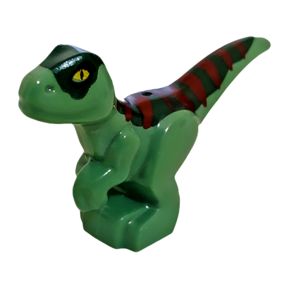 Фігурка Lego Динозавр Dinosaur Baby Standing with Dark Green Back Dark Red Stripes and Yellow Eyes Pattern Animals 37829pb09 Sand Green Б/У - Retromagaz