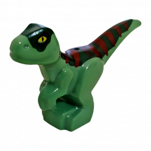 Фигурка Lego Динозавр Dinosaur Baby Standing with Dark Green Back Dark Red Stripes and Yellow Eyes Pattern Animals 37829pb09 Sand Green Б/У