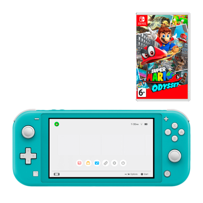 Набір Консоль Nintendo Switch Lite 32GB Turquoise Новий + Гра Super Mario Odyssey Російські Субтитри - Retromagaz