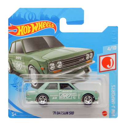 Машинка Базовая Hot Wheels '71 Datsun 510 J-Imports 1:64 GTB02 Green - Retromagaz