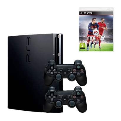 Набор Консоль Sony PlayStation 3 Slim 320GB Black Б/У + Игра FIFA 6 Русская Озвучка + Геймпад Беспроводной RMC Новый - Retromagaz