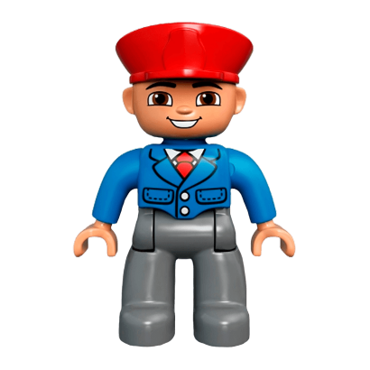 Фігурка Lego Boy Train Conductor Dark Bluish Grey Legs Blue Jacket Duplo 47394pb165 Б/У - Retromagaz