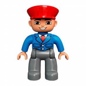 Фігурка Lego Boy Train Conductor Dark Bluish Grey Legs Blue Jacket Duplo 47394pb165 Б/У