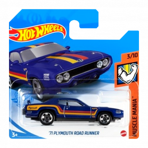 Машинка Базовая Hot Wheels '71 Plymouth Road Runner Muscle Mania 1:64 GTB42 Blue - Retromagaz