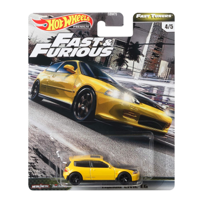 Машинка Premium Hot Wheels Honda Civic EG Fast & Furious 1:64 GJR67 Yellow - Retromagaz