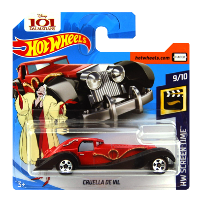 Машинка Базова Hot Wheels Disney 101 Dalmatians Cruella de Vil Screen Time 1:64 FJW04 Red - Retromagaz