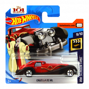 Машинка Базова Hot Wheels Disney 101 Dalmatians Cruella de Vil Screen Time 1:64 FJW04 Red - Retromagaz